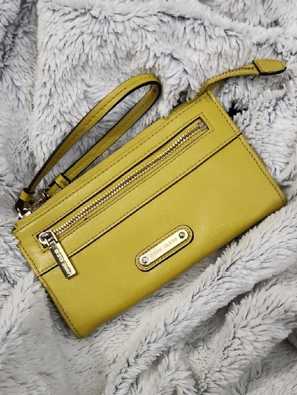 Anne Klein Lemon Yellow Wristlet Clutch with Gold Hardware